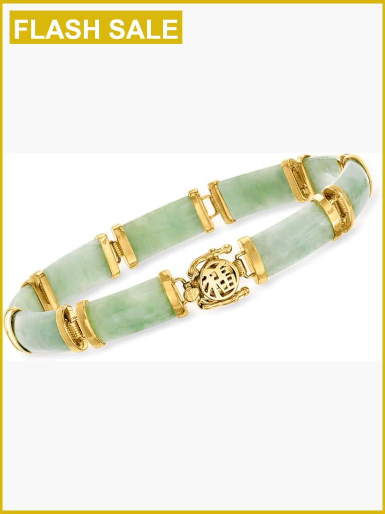 18kt Gold Over Sterling Silver Jade Bracelet, 8.5" Length, Box Clasp